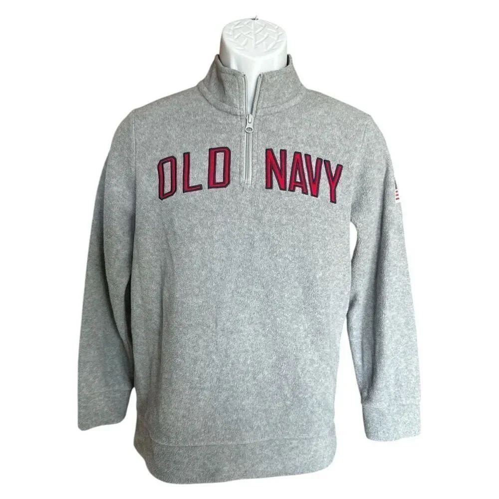 Youth Boys Old Navy American Flag Patch Pullover Fleece Quarter Zip Jacket - XL